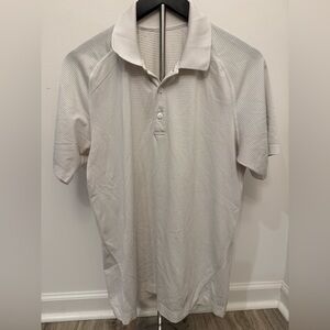 Lululemon Men’s Polo Shirt Medium White Gray Stripe Athletic Golf